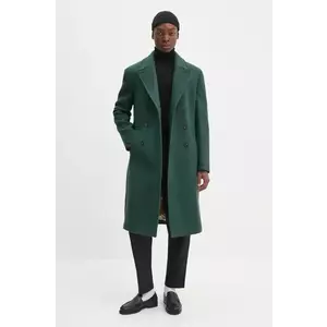 Drôle de Monsieur palton de lana Le Manteau Laine culoarea verde, de tranzitie, cu doua randuri de nasturi, E-CT134-WO030-DGN imagine