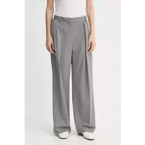 Day Birger et Mikkelsen pantaloni din lână Enzo culoarea gri, lat, high waist, DAY65243556 imagine