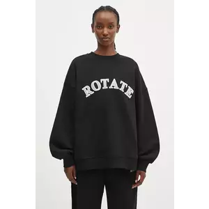 Rotate hanorac de bumbac Logo Crewneck femei, culoarea negru, cu imprimeu, 112454100 imagine