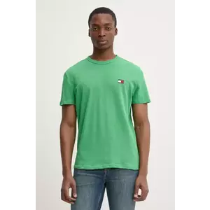 Tommy Jeans tricou din bumbac barbati, culoarea verde, neted, DM0DM20322 imagine