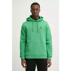 Tommy Jeans hanorac de bumbac bărbați, culoarea verde, cu glugă, uni, DM0DM20258 imagine