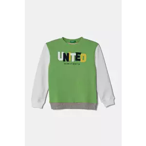 United Colors of Benetton hanorac de bumbac pentru copii culoarea verde, cu imprimeu, 3J70G10HW imagine