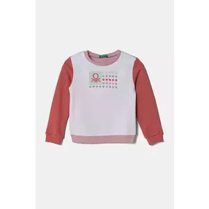 United Colors of Benetton hanorac de bumbac pentru copii culoarea alb, cu imprimeu, 3J70G10HX imagine