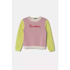 United Colors of Benetton hanorac de bumbac pentru copii culoarea roz, cu imprimeu, 3J70G10HX imagine