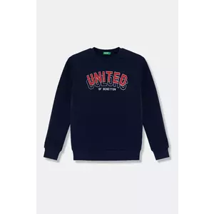 United Colors of Benetton hanorac de bumbac pentru copii culoarea bleumarin, cu glugă, cu imprimeu, 3J68C10N2 imagine