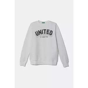 United Colors of Benetton hanorac de bumbac pentru copii culoarea alb, cu glugă, cu imprimeu, 3J68C10N2 imagine