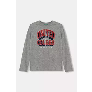 United Colors of Benetton longsleeve din bumbac pentru copii culoarea gri, cu imprimeu, 3I1XC10N5 imagine