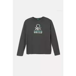 United Colors of Benetton longsleeve din bumbac pentru copii culoarea gri, cu imprimeu, 3I1XC10N5 imagine