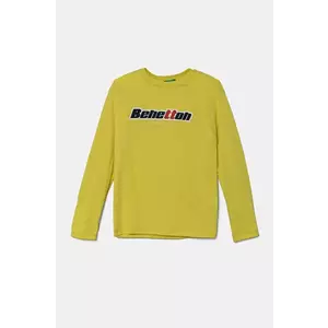 United Colors of Benetton Longsleeve din bumbac pentru copii culoarea verde, cu imprimeu imagine