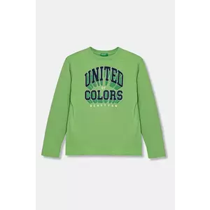 United Colors of Benetton longsleeve din bumbac pentru copii culoarea verde, cu imprimeu, 3I1XC10N5 imagine