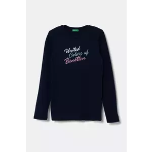 United Colors of Benetton longsleeve din bumbac pentru copii culoarea bleumarin, 3I9WC10MY imagine