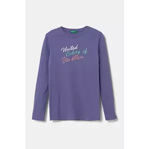 United Colors of Benetton longsleeve din bumbac pentru copii culoarea violet imagine