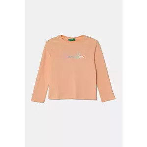 United Colors of Benetton longsleeve din bumbac pentru copii culoarea portocaliu, 3I9WG10HV imagine