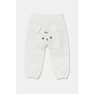 United Colors of Benetton pantaloni de trening din bumbac pentru bebeluși culoarea bej, neted, 3J70AF029 imagine