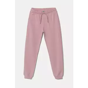 United Colors of Benetton pantaloni de trening din bumbac pentru copii culoarea roz, uni, 3J68CF02H imagine