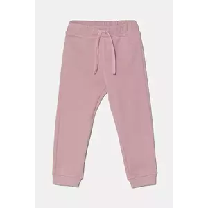 United Colors of Benetton pantaloni de trening din bumbac pentru copii culoarea roz, uni, 3J70GF01N imagine