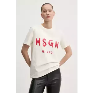 MSGM tricou din bumbac femei, culoarea bej, 3841MDM510.257002 imagine