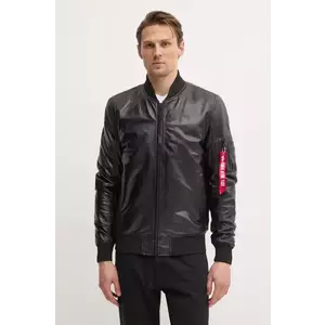 Alpha Industries geaca bomber de piele MA-1 Leather barbati, culoarea negru, de tranzitie, 156141 imagine