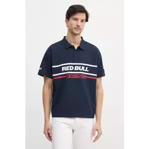 Red Bull Racing x Pepe Jeans polo de bumbac MOTO PANEL POLO culoarea albastru marin, cu imprimeu, RM540017 imagine