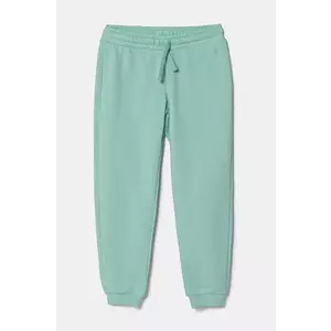 United Colors of Benetton pantaloni de trening din bumbac pentru copii culoarea turcoaz, uni, 3J68CF02H imagine