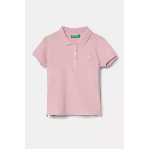 United Colors of Benetton tricou polo copii culoarea roz, cu guler imagine