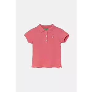 United Colors of Benetton tricou polo copii culoarea roz, cu guler, 3WG9G300A imagine