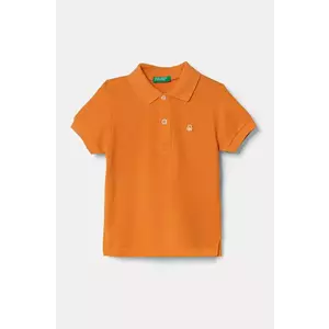 United Colors of Benetton tricouri polo din bumbac pentru copii culoarea portocaliu, neted, 3089G3008 imagine