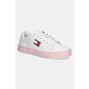 Tommy Jeans sneakers din piele TJW LOGO SNEAKER ESS culoarea bej, EN0EN02703 imagine