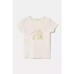 United Colors of Benetton tricou din bumbac pentru bebelusi culoarea bej, cu imprimeu, 3I9WA1065 imagine