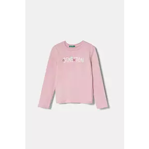 United Colors of Benetton longsleeve din bumbac pentru copii culoarea roz, 3I9WG10HV imagine