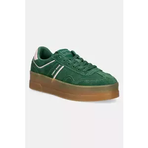 Tommy Jeans sneakers din piele intoarsă THE GREENWICH FLATFORM SUEDE culoarea verde, EN0EN02734 imagine