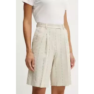 Fracomina pantaloni scurți din amestec de in culoarea bej, cu imprimeu, high waist, FS25SV6003W788N8 imagine