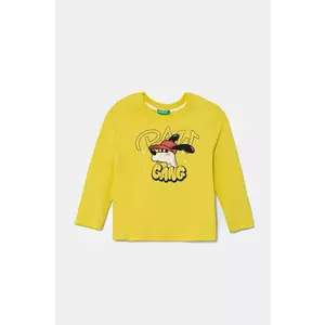 United Colors of Benetton Longsleeve din bumbac pentru copii culoarea galben, cu imprimeu imagine