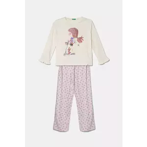 United Colors of Benetton pijama copii culoarea bej, modelator, 3Y5E0P08B imagine