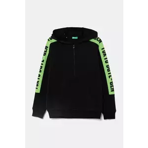 United Colors of Benetton hanorac de bumbac pentru copii culoarea negru, cu glugă, cu imprimeu, 3J68C504R imagine