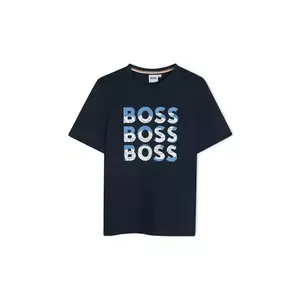 BOSS tricou de bumbac pentru copii culoarea albastru marin, cu imprimeu, J52038 imagine