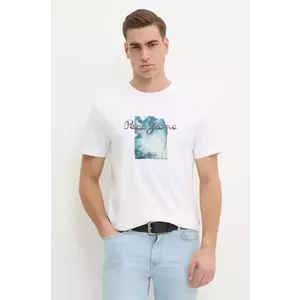 Pepe Jeans tricou din bumbac PRUSH barbati, culoarea alb, cu imprimeu, PM509781 imagine