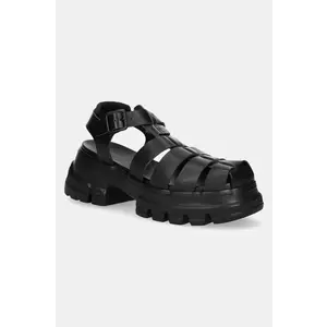 Tommy Jeans sandale de piele FISHERMAN SANDAL femei, culoarea negru, cu platforma, EN0EN02751 imagine