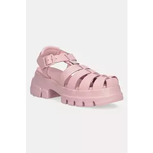 Tommy Jeans sandale de piele FISHERMAN SANDAL femei, culoarea roz, cu platforma, EN0EN02751 imagine