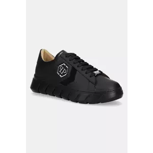 Philipp Plein sneakers din piele Nappa Lo-Top Hexagon barbati, culoarea negru, USC0698 PLE075N 0202 imagine