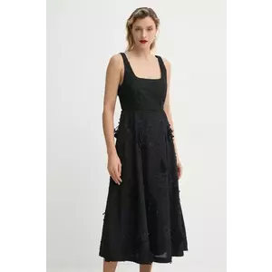 MUNTHE rochie din bumbac FRONIA culoarea negru, midi, evazati, 251134825125 imagine