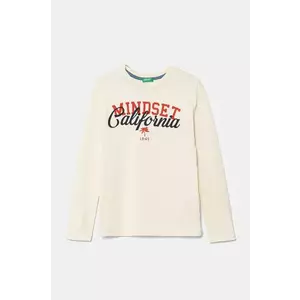 United Colors of Benetton longsleeve din bumbac pentru copii culoarea bej, cu imprimeu, 35RYC10O9 imagine