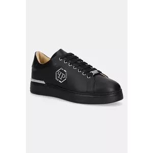 Philipp Plein sneakers din piele Nappa Lo-Top Hexagon barbati, culoarea negru, USC0670 PLE010N 0202 imagine