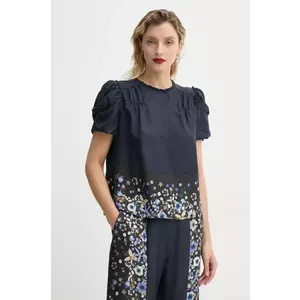 MUNTHE bluza de matase FAHSAI culoarea albastru marin, modelator, 251100925118 imagine