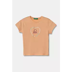 United Colors of Benetton tricou de bumbac pentru copii culoarea portocaliu, 3I1XG10HU imagine