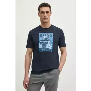 BOSS Orange tricou din bumbac barbati, culoarea albastru marin, cu imprimeu, 50535079 imagine