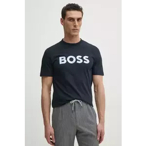 BOSS tricou din bumbac barbati, culoarea albastru marin, cu imprimeu, 50531309 imagine