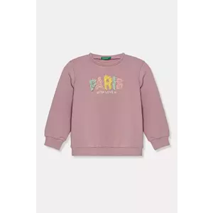 United Colors of Benetton hanorac de bumbac pentru copii culoarea roz, cu imprimeu, 3J68G10J0 imagine