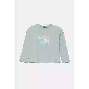 United Colors of Benetton longsleeve din bumbac pentru copii culoarea turcoaz, 3I1XG10IL imagine