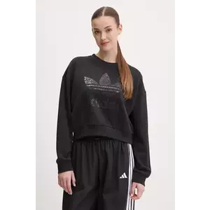 adidas Originals hanorac de bumbac SNAKE CREW femei, culoarea negru, cu imprimeu, JN7291 imagine